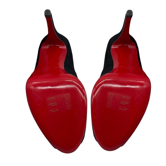 CHRISTIAN LOUBOUTIN BLACK OPEN TOE SUEDE PLATFORM PUMPS - Picture 7 of 9